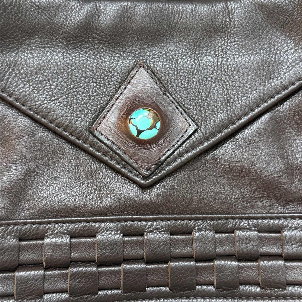 Leather & Turquoise Purse. Handmade Artisan made. Exquisitely set stone
